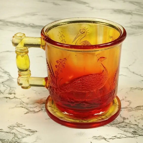 Degenhart Glass Peacock & Stork Cup Trinket Paperweight Vintage - Picture 6 of 10